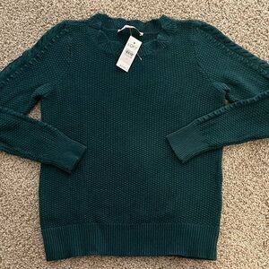 LOFT Women's Deep Teal Crew Neck Sweater